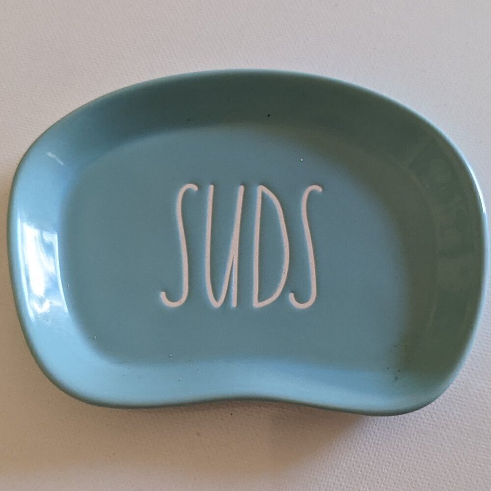 NWT Rae Dunn 'Suds' Ceramic Bath Soap Dish Turquoise Blue Collectible Home Decor